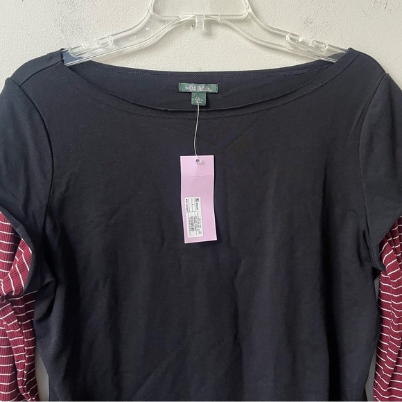 Wild Fable Long Sleeve Layered T Shirt Top Womens Large Black Burgundy Stripes - Picture 7 of 9